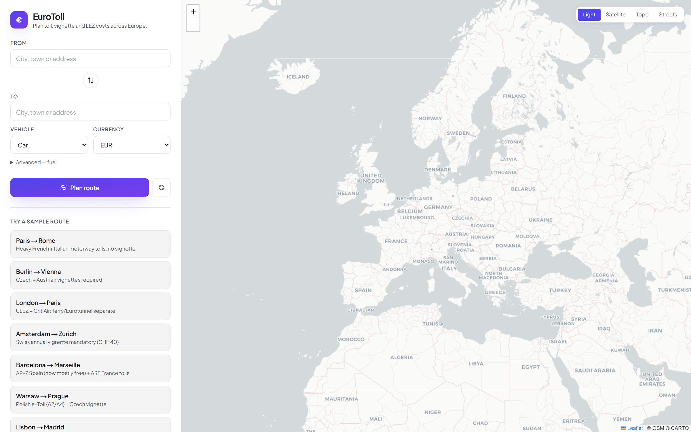EuroToll — interface preview