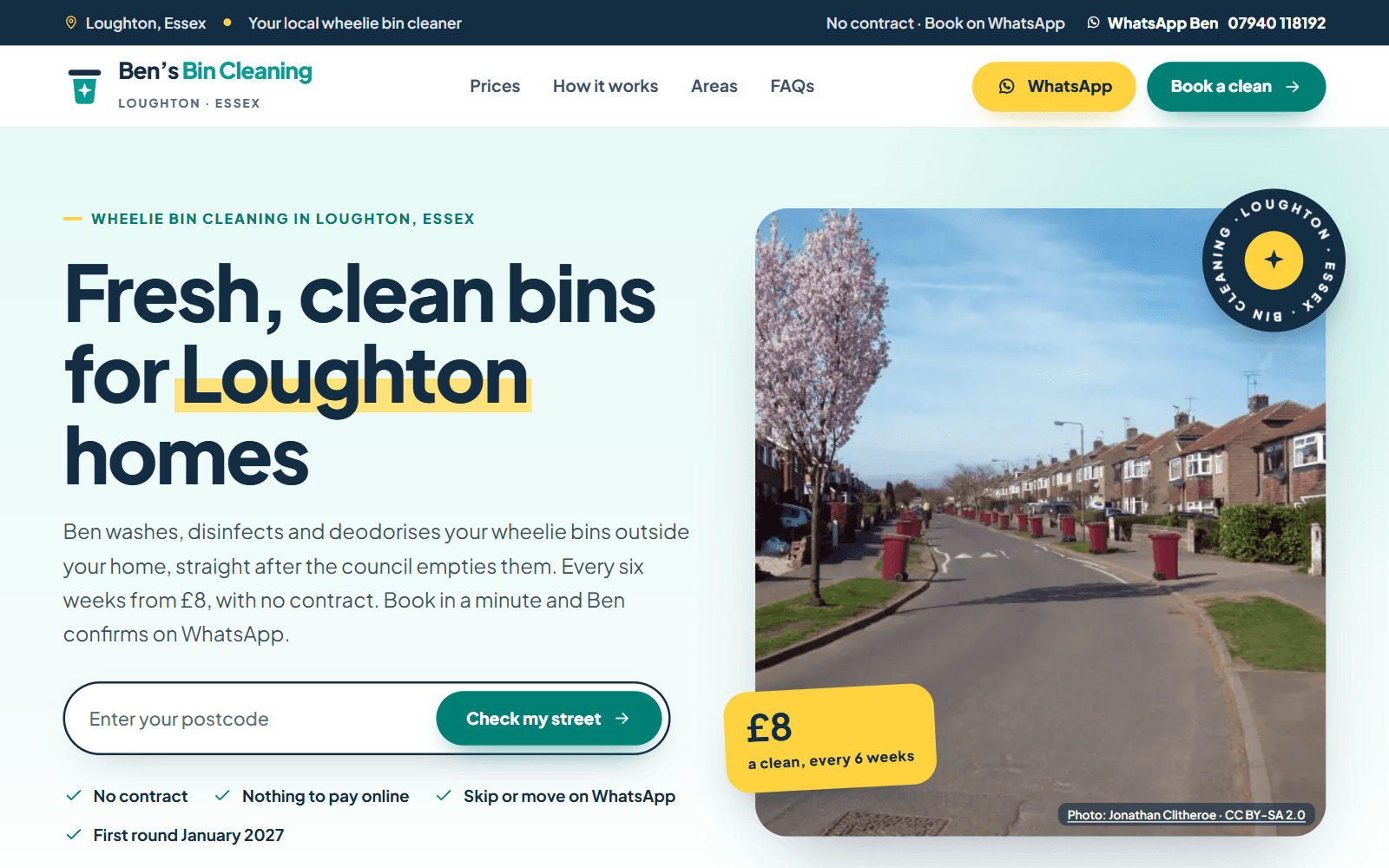 Ben's Bin Cleaning website screenshot