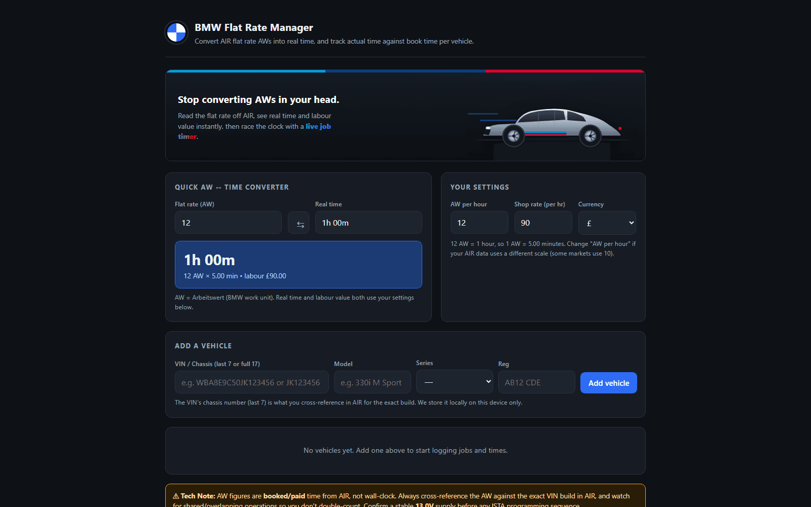 BMW Flat Rate Manager tool screenshot
