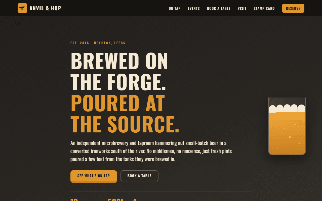 Anvil & Hop website screenshot