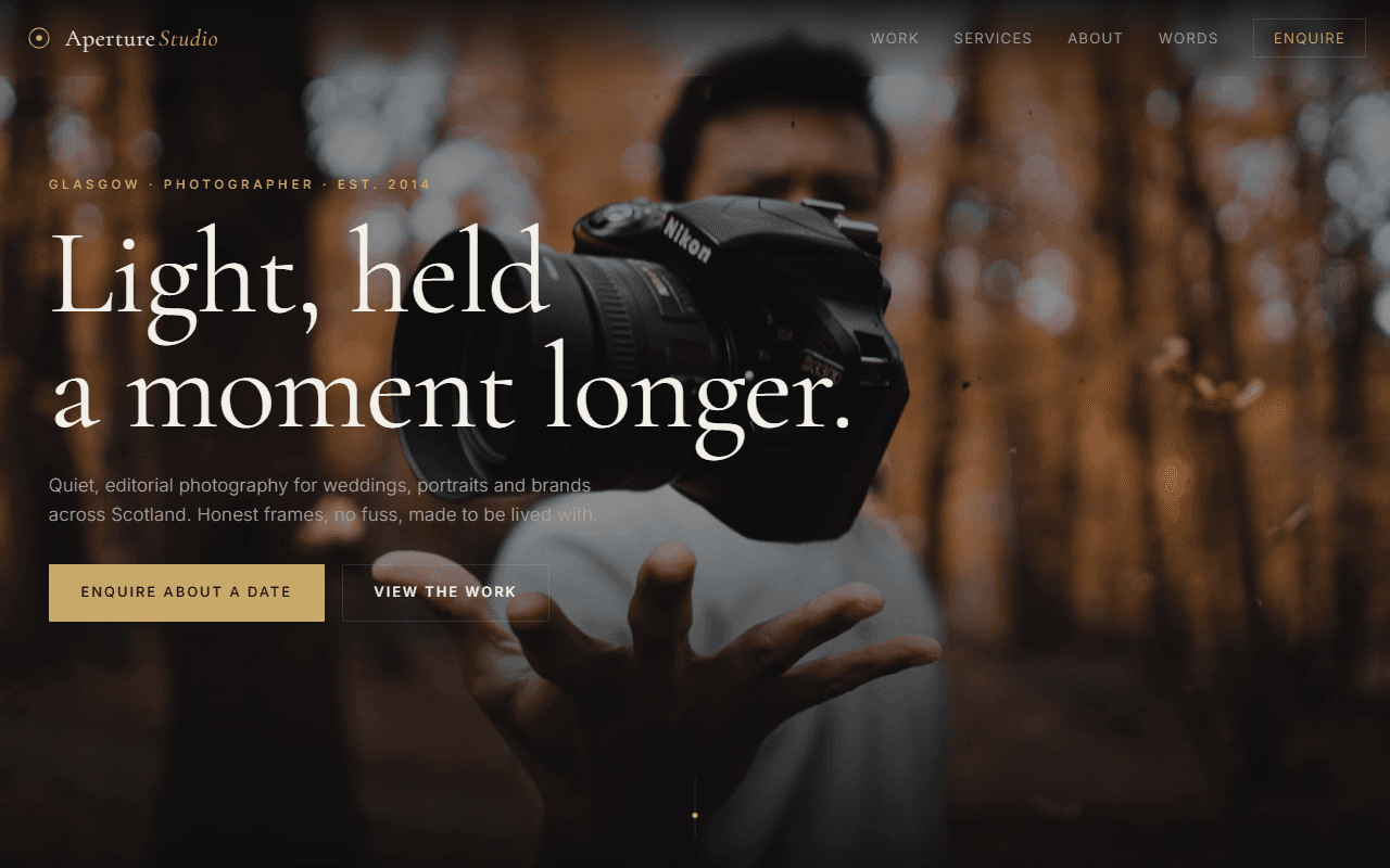 Aperture Studio website screenshot