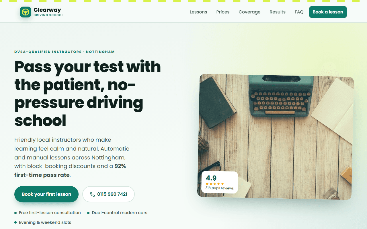 Clearway Driving School website screenshot