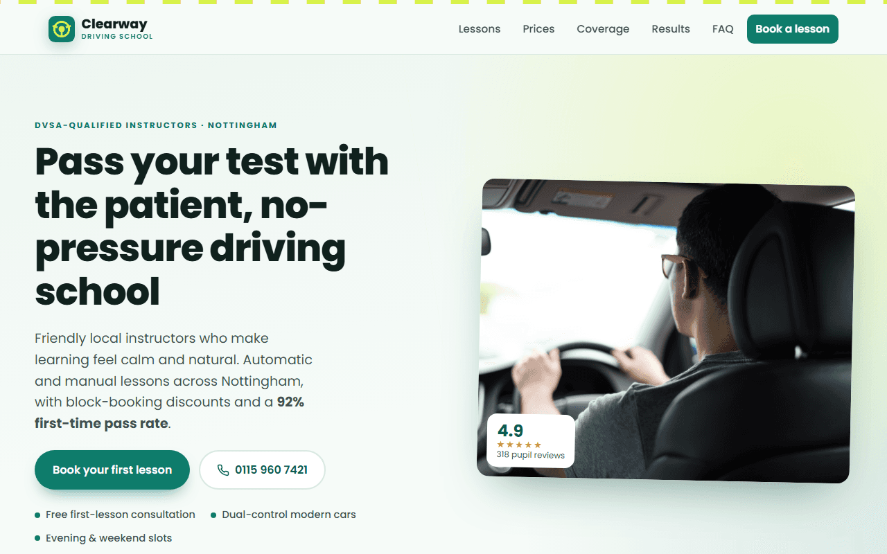 Clearway Driving School website screenshot