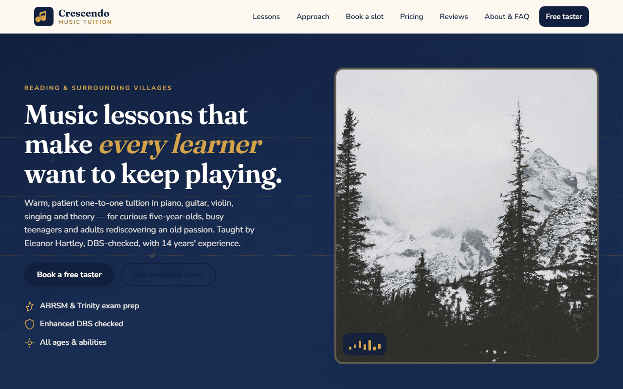Crescendo Music Tuition website screenshot
