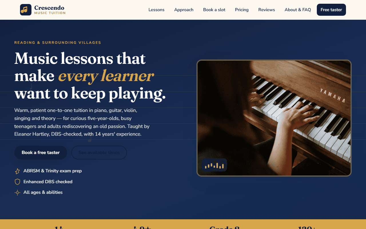 Crescendo Music Tuition website screenshot