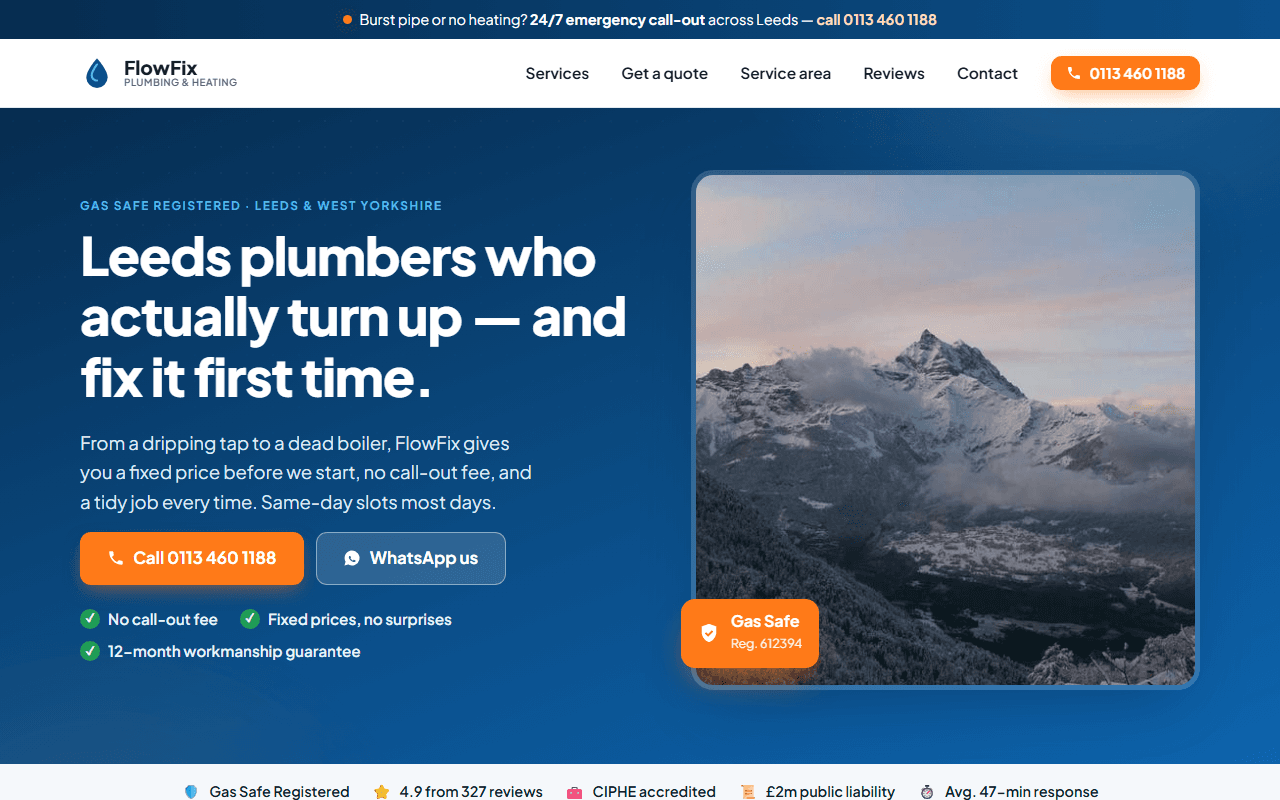 FlowFix Plumbing & Heating website screenshot