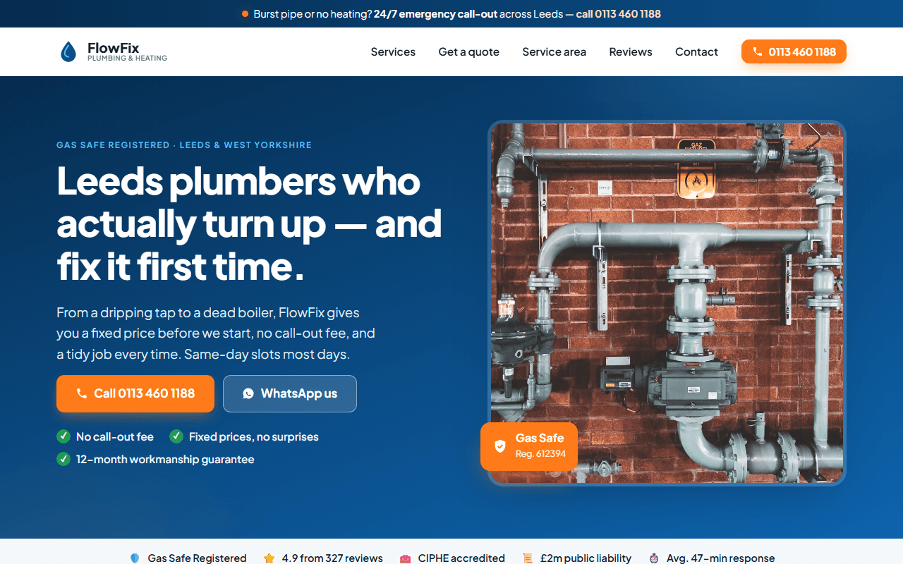 FlowFix Plumbing & Heating website screenshot