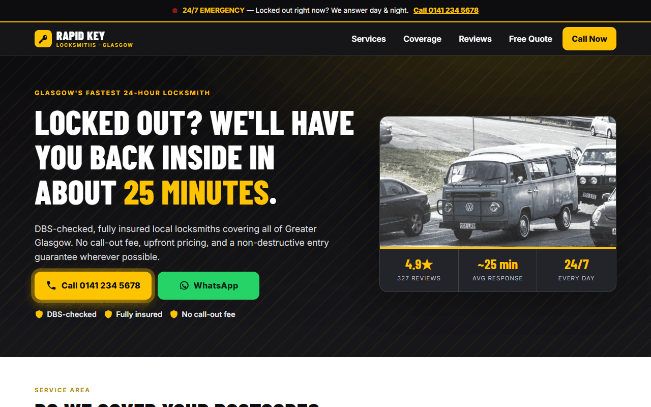 Rapid Key Locksmiths website screenshot