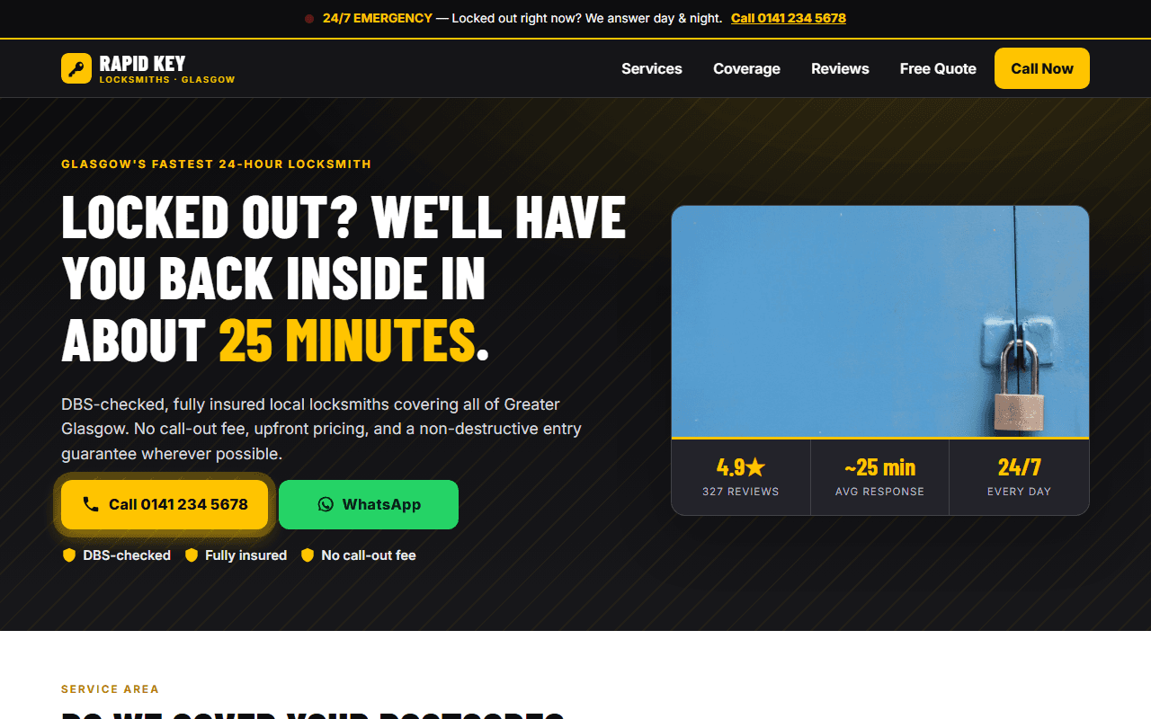 Rapid Key Locksmiths website screenshot
