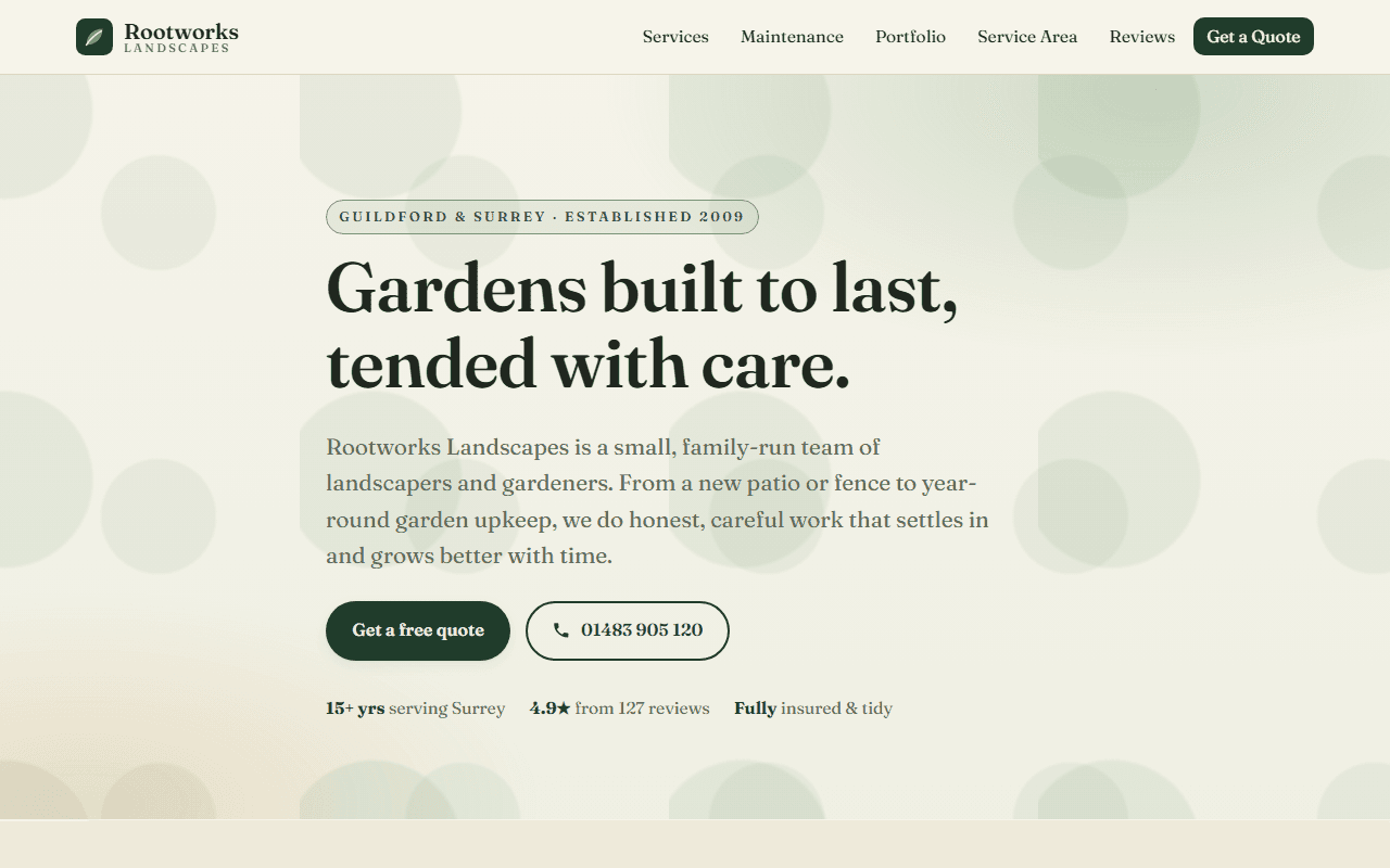 Rootworks Landscapes website screenshot