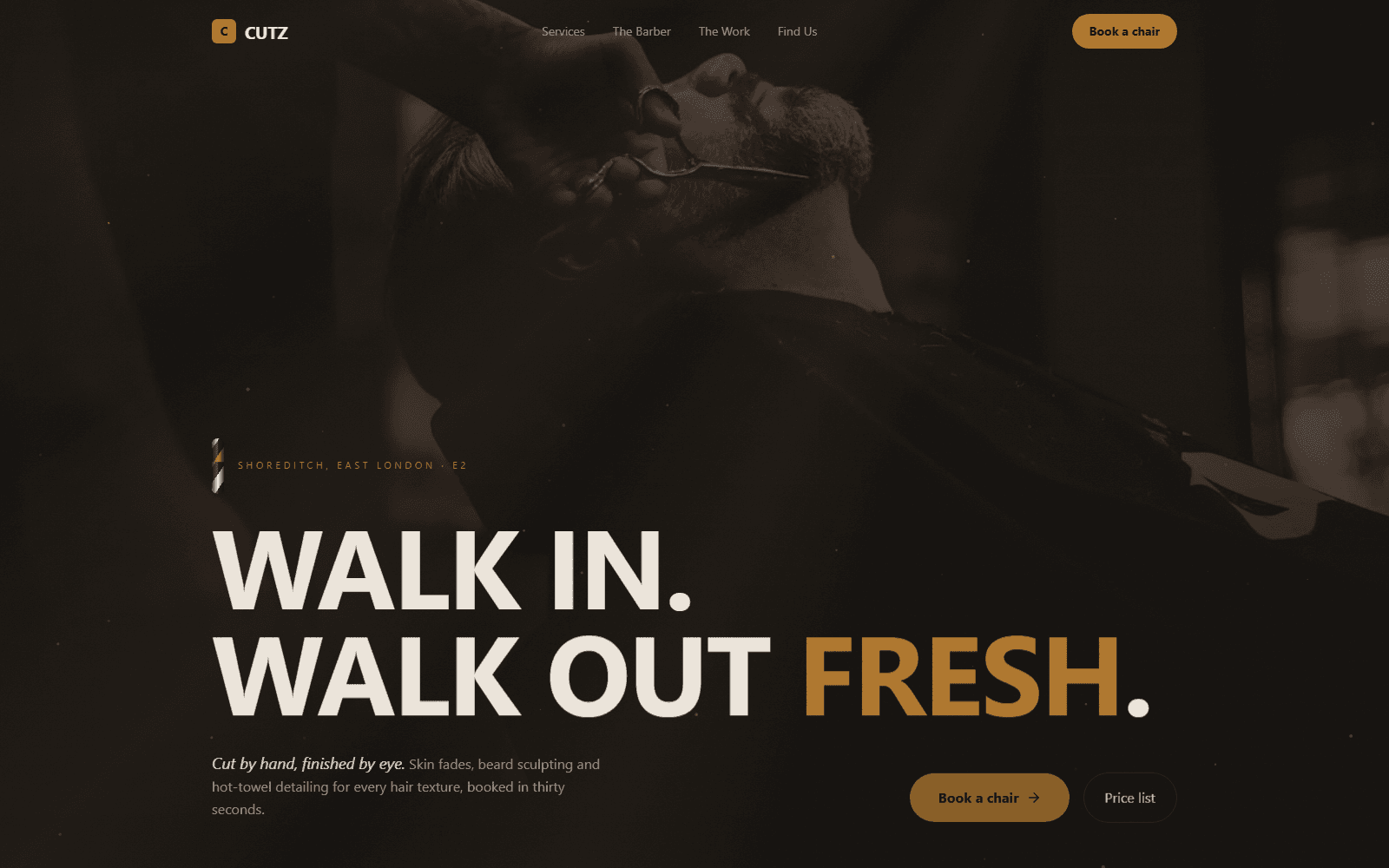 Cutz website screenshot