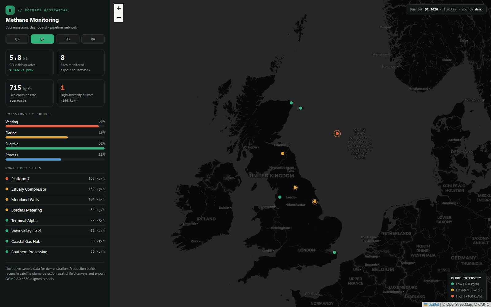 Methane Monitoring map & dashboard screenshot
