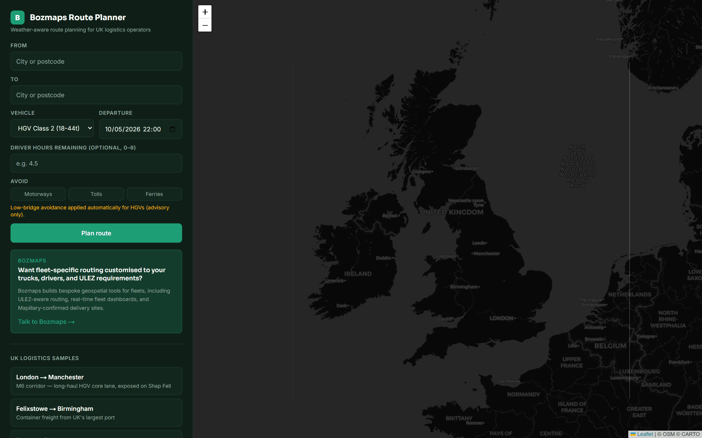 Route Planner tool screenshot