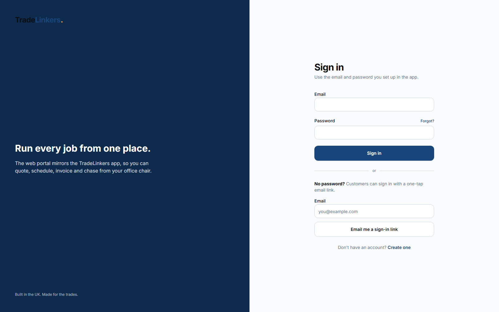 TradeLinkers — Web portal — Trades sector project by BozApps
